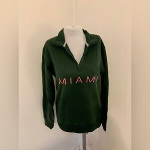 VTG 90s Univ Miami Quarter Zip Sweatshirt Pullover Soft Cotton Green Collar Smal